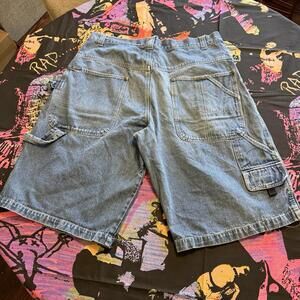 Vintage 90s Machine Jeans 3 Blue Wide Leg Baggy Denim Shorts Skater Size 38x14